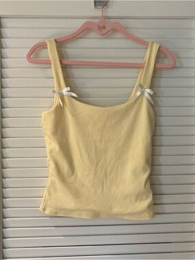 Gaze Yellow Ribbed Tank Top with Bow Straps